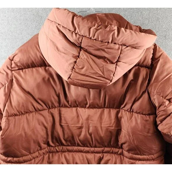 Steve Madden Plus Size Hooded Puffer Utility Coat Womens 1X Terracotta Zip Snap - Picture 13 of 14